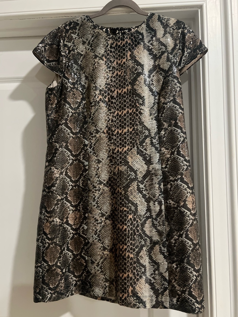 Snakeskin Print Shift Dress in Neutral Tones